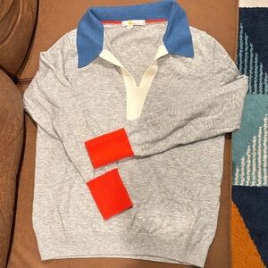 Boden Women's Sweater - Gray with Blue and Red Accents